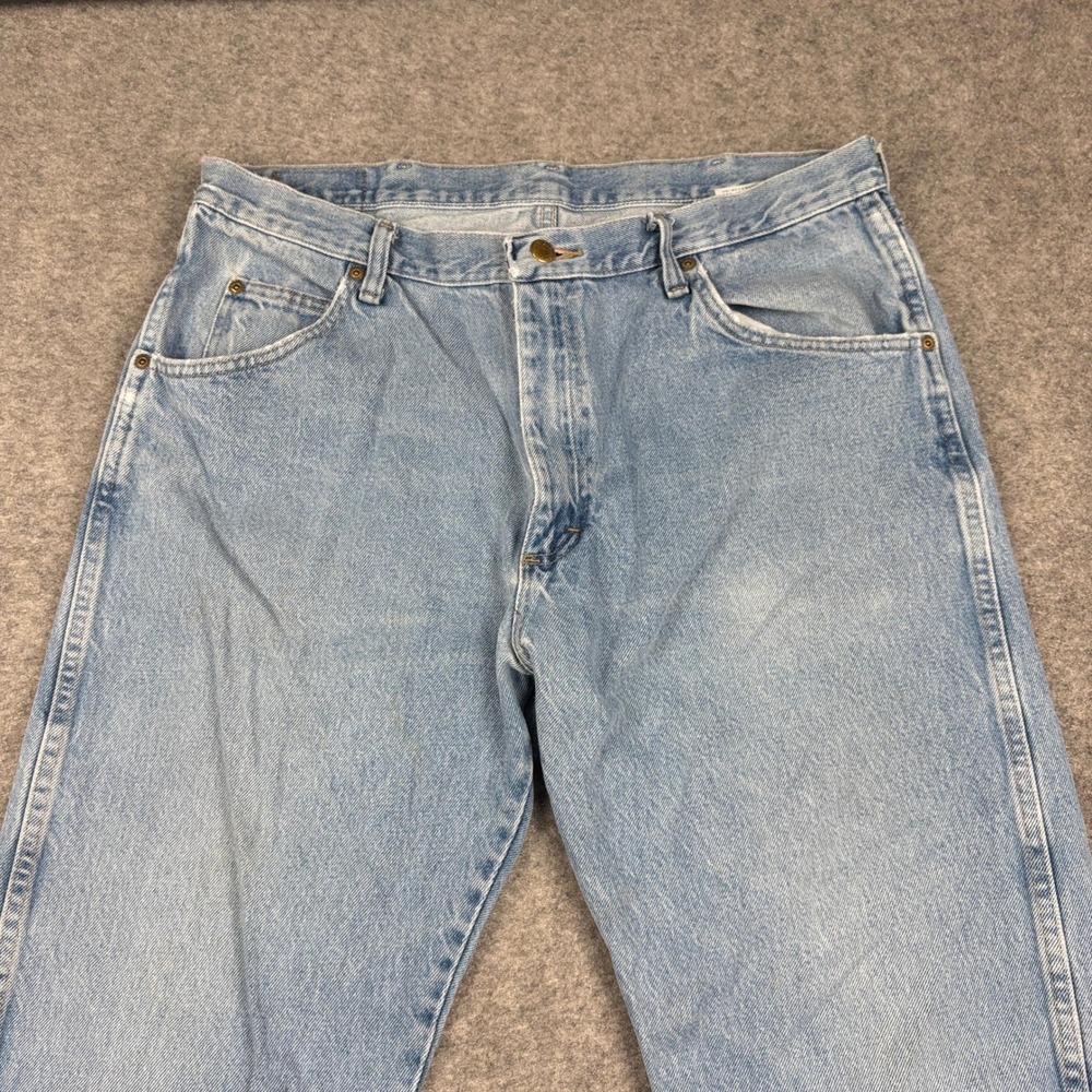 Wrangler Jeans Mens 38x30 Regular Fit Light Wash Denim Western Casual Distressed